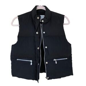 J Crew Womens Black Sleeveless Full Zip Snap Button Goose Down Puffer Vest XS